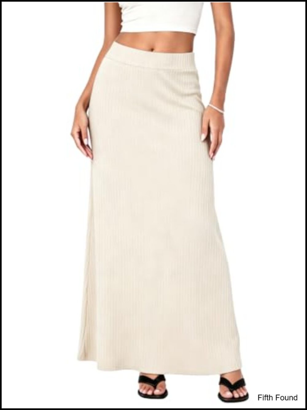 Ribbed Knit High Waist Maxi Skirt Ankle Length A-Line Long Skirt